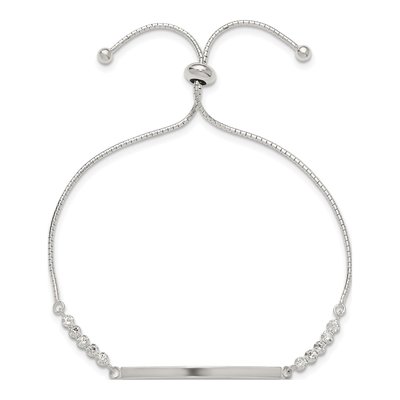Sterling Silver CZ Adjustable ID Bracelet – view 3