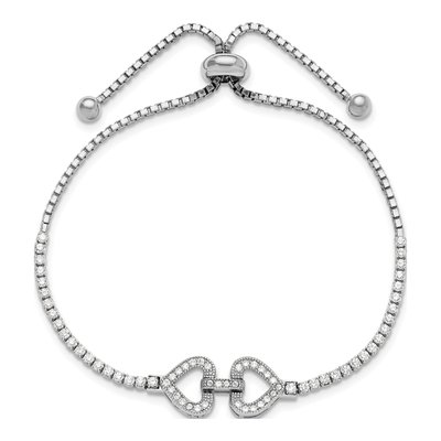Sterling Silver CZ Linked Hearts Bracelet – view 3