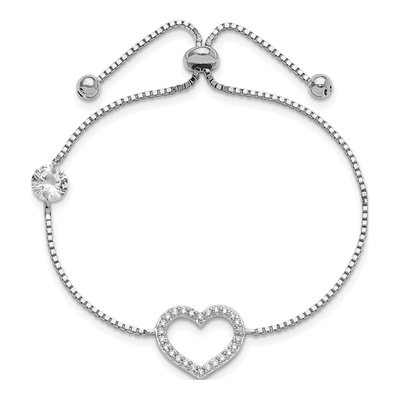 Sterling Silver CZ Open Heart Adjustable Bracelet – view 3