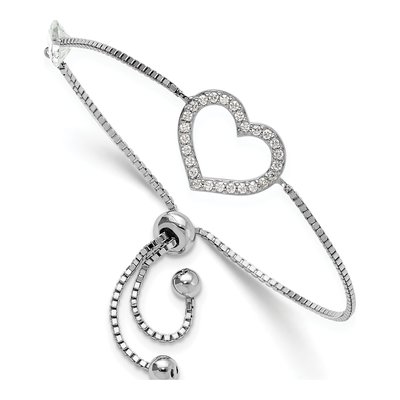 Sterling Silver CZ Open Heart Adjustable Bracelet