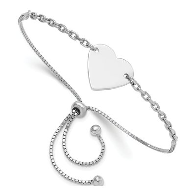 Sterling Silver Heart Disc Adjustable Bracelet