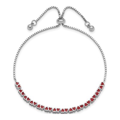 Sterling Silver Enameled Hearts Adjustable Bracelet – view 3