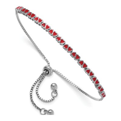 Sterling Silver Enameled Hearts Adjustable Bracelet