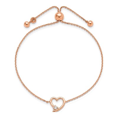 Rose Gold-Plated Sterling Silver CZ Open Heart Adjustable Bracelet – view 3