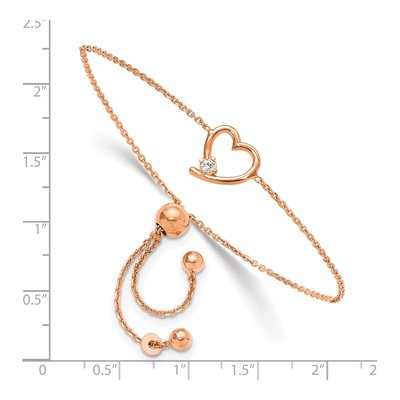 Rose Gold-Plated Sterling Silver CZ Open Heart Adjustable Bracelet – view 4