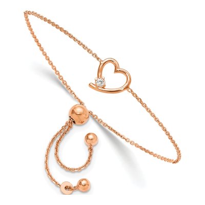 Rose Gold-Plated Sterling Silver CZ Open Heart Adjustable Bracelet