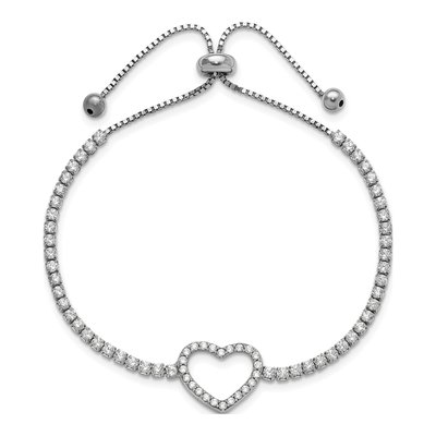 Sterling Silver CZ Heart Adjustable Bracelet – view 3