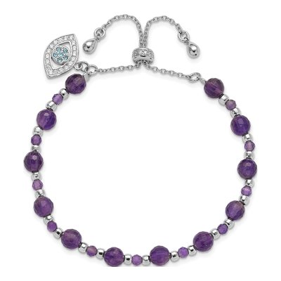 Sterling Silver Amethyst & CZ Adjustable Bracelet – view 3