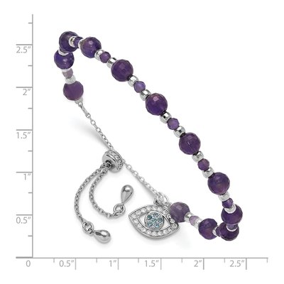 Sterling Silver Amethyst & CZ Adjustable Bracelet – view 4