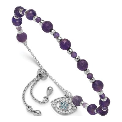 Sterling Silver Amethyst & CZ Adjustable Bracelet