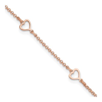 Rose Gold-Plated Sterling Silver Hearts Anklet