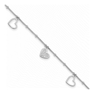 Sterling Silver Cut-Out Hearts Anklet