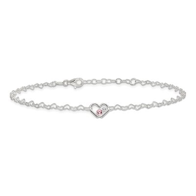 Sterling Silver CZ Heart Link Anklet – view 4