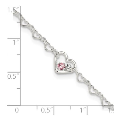 Sterling Silver CZ Heart Link Anklet – view 5