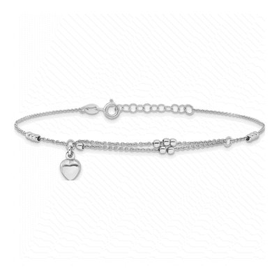 Sterling Silver Heart Beaded Anklet – view 4