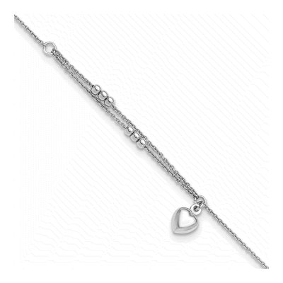 Sterling Silver Heart Beaded Anklet