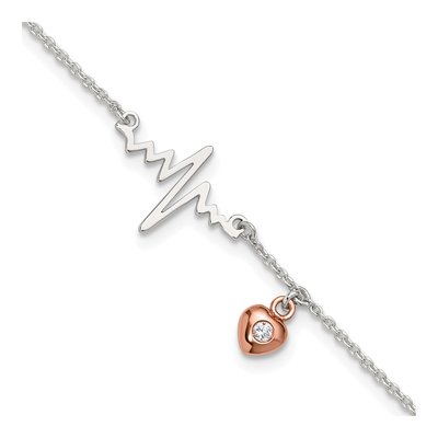 Sterling Silver CZ Heart Anklet