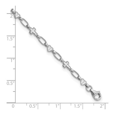 Sterling Silver Heart Cross Anklet – view 5