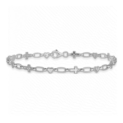 Sterling Silver Heart Cross Bracelet – view 4
