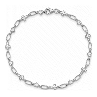 Sterling Silver Heart Cross Bracelet – view 5