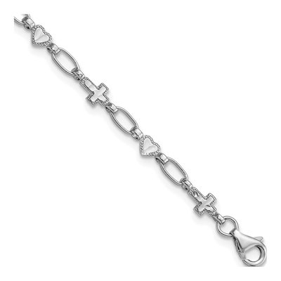 Sterling Silver Heart Cross Bracelet