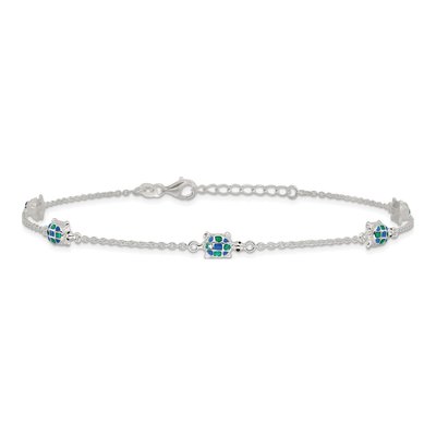 Sterling Silver Enamel Turtle Anklet – view 4