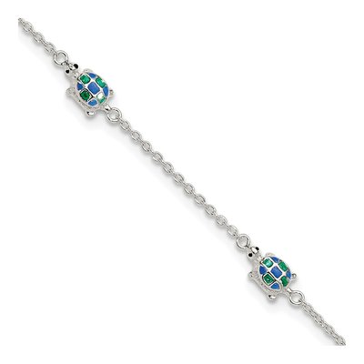 Sterling Silver Enamel Turtle Anklet