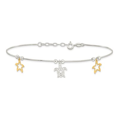 Sterling Silver Starfish Turtle Anklet – view 4