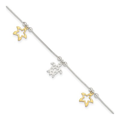 Sterling Silver Starfish Turtle Anklet
