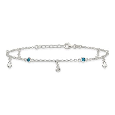 Sterling Silver CZ Anchor Anklet – view 4