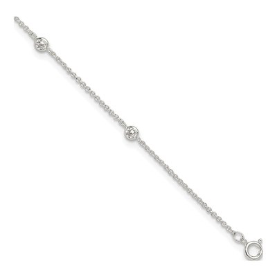Sterling Silver CZ Station Anklet
