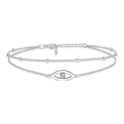 Sterling Silver Lab-Created Opal Eye 2-Strand Anklet – view 4