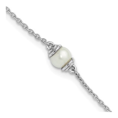 Sterling Silver Freshwater Cultured Pearl Plus Total Anklet
