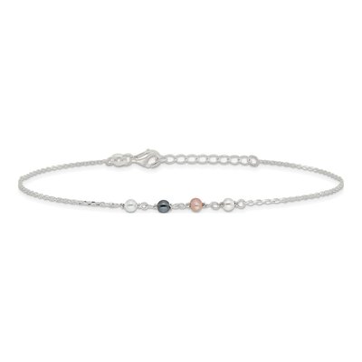 Sterling Silver Simulated Pearl & Simulated Pearl Anklet – view 3
