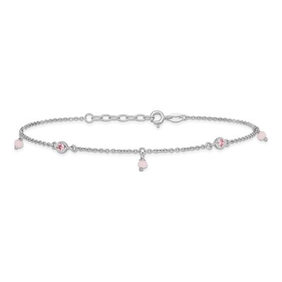 Sterling Silver CZ Glass Station Anklet – view 4