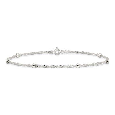 Sterling Silver Beaded Singapore Anklet – view 4