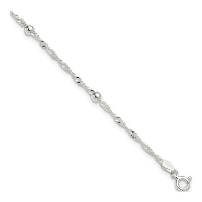 Sterling Silver Beaded Singapore Anklet
