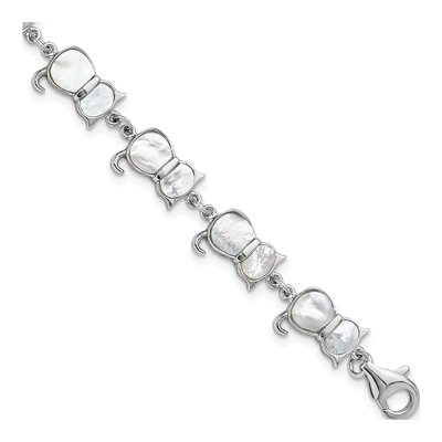 Sterling Silver Mother of Pearl Cat Link Bracelet