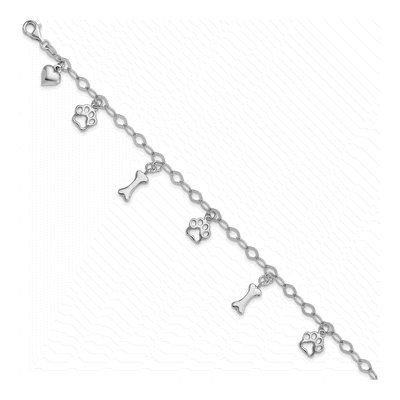 Sterling Silver Dog Bone Paw Heart Bracelet – view 2