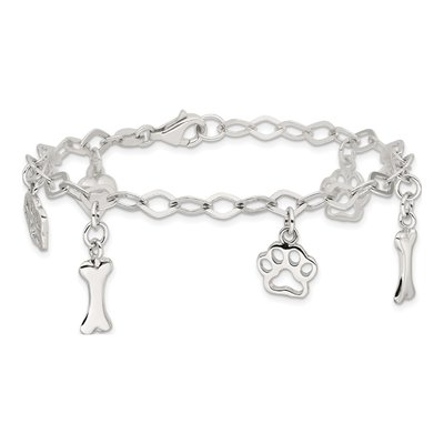 Sterling Silver Dog Bone Paw Heart Bracelet – view 3