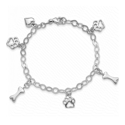 Sterling Silver Dog Bone Paw Heart Bracelet – view 4