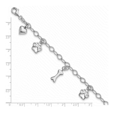 Sterling Silver Dog Bone Paw Heart Bracelet – view 5