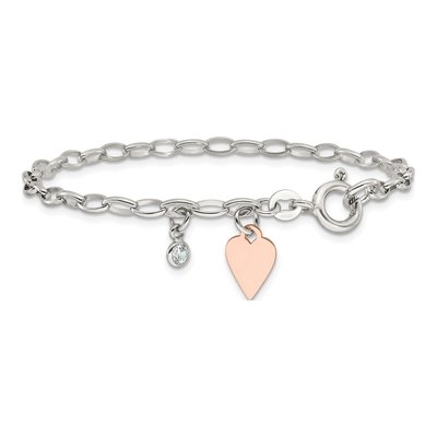 Sterling Silver CZ Heart Link Bracelet – view 4