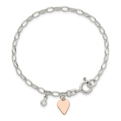 Sterling Silver CZ Heart Link Bracelet – view 5