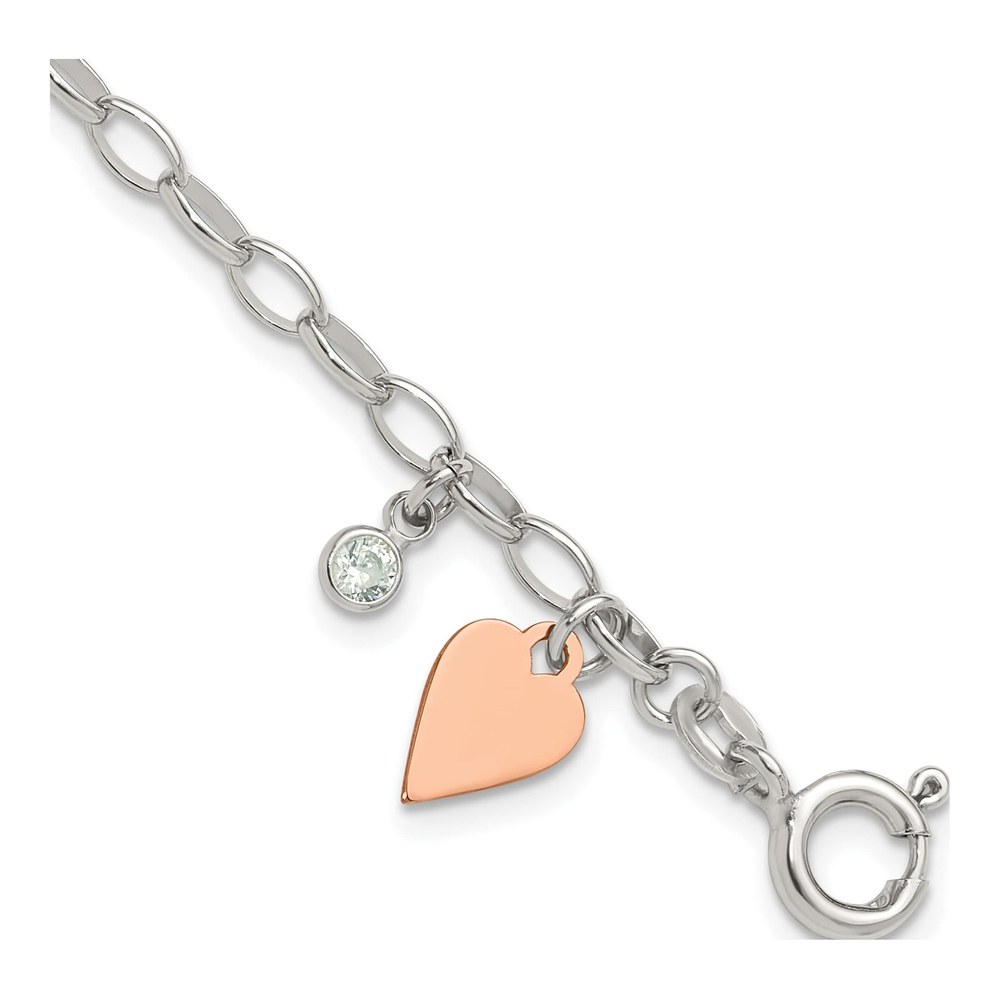 Sterling Silver CZ Heart Link Bracelet, 7 in