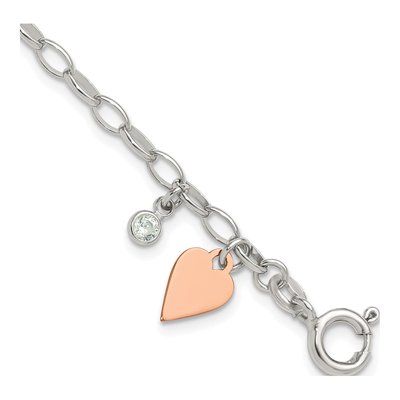 Sterling Silver CZ Heart Link Bracelet
