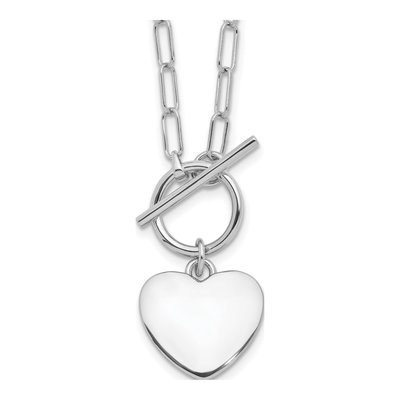Sterling Silver Heart Toggle Paperclip Pendant Necklace