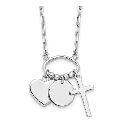 Sterling Silver Heart Cross Discs Pendant Necklace