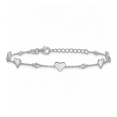Sterling Silver CZ Heart Station Bracelet – view 4