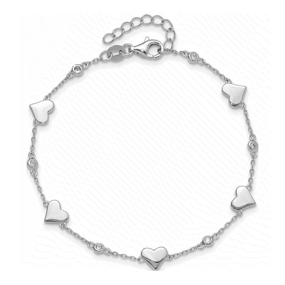 Sterling Silver CZ Heart Station Bracelet – view 5
